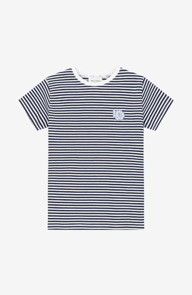 T-shirt w paski z merceryzowanej z haftem