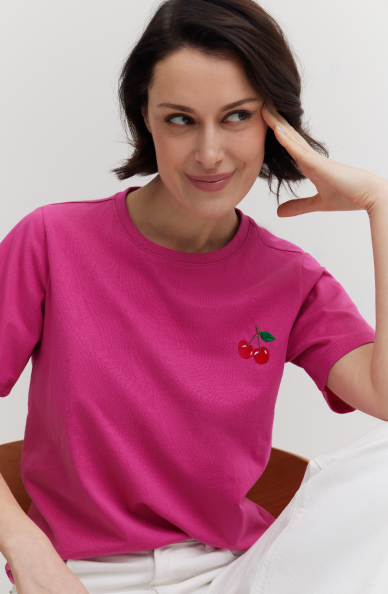 T-shirt z haftem z bawełny merceryzowanej