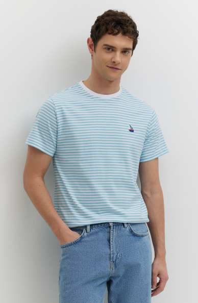 T-shirt z bawełny merceryzowanej z haftem