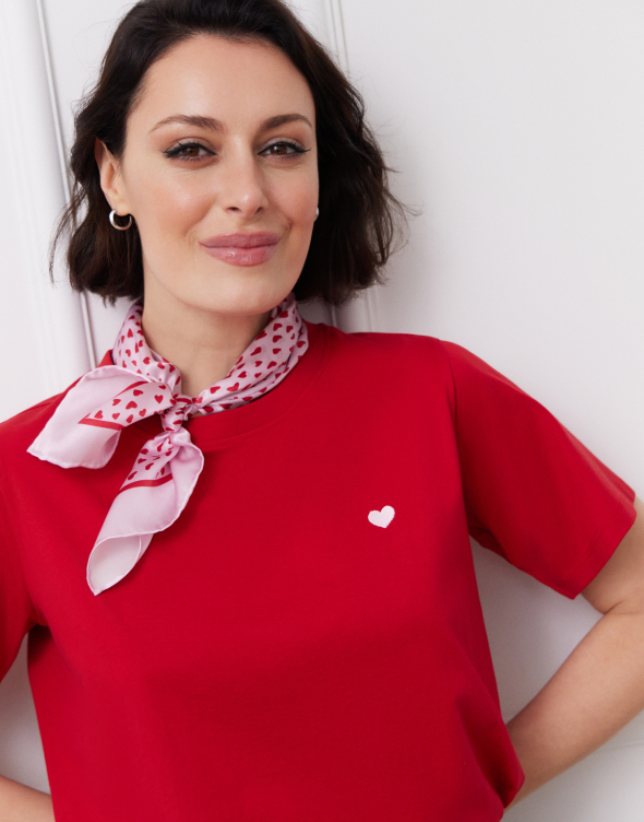 T-shirt z haftem z bawełny merceryzowanej